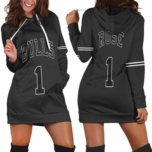 Chicago Bulls Derrick Rose 1 Nba Throwback Black Jersey Inspired Hoodie Dress Sweater Dress Sweatshirt Dress