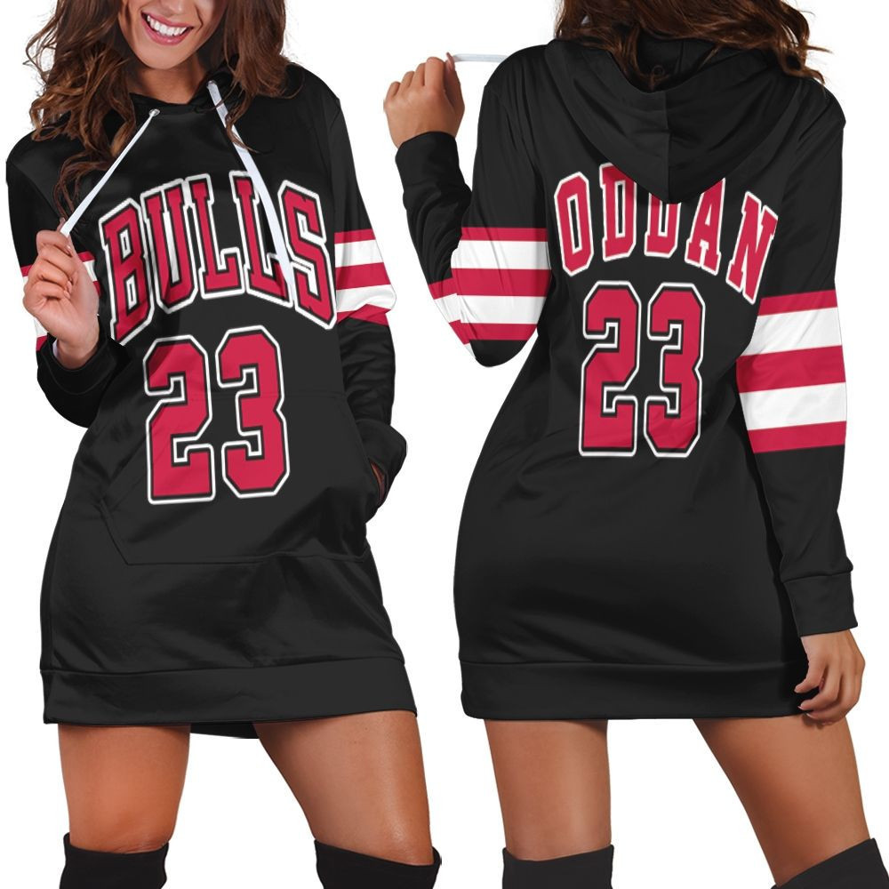 Chicago Bulls Michael Jordan 23 Nba Throwback Black Jersey Hoodie Dress Sweater Dress Sweatshirt Dress