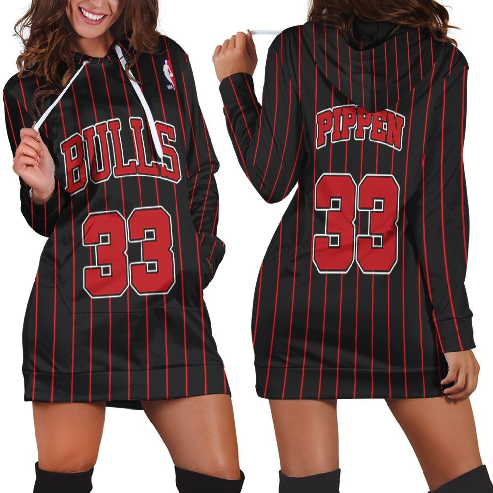 Chicago Bulls Scottie Pippen 33 Nba Great Player Throwback Black Jersey Style Gift For Bulls Fans 1 Hoodie Dress Sweater Dress Sweatshirt Dress