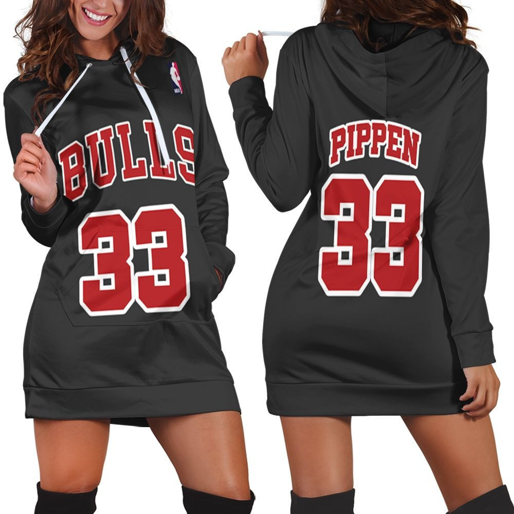 Chicago Bulls Scottie Pippen 33 Nba Great Player Throwback Black Jersey Style Gift For Bulls Fans 2 Hoodie Dress Sweater Dress Sweatshirt Dress