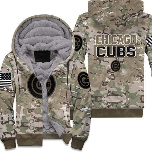 Chicago Cubs Camouflage Veteran 3D Fleece Hoodie