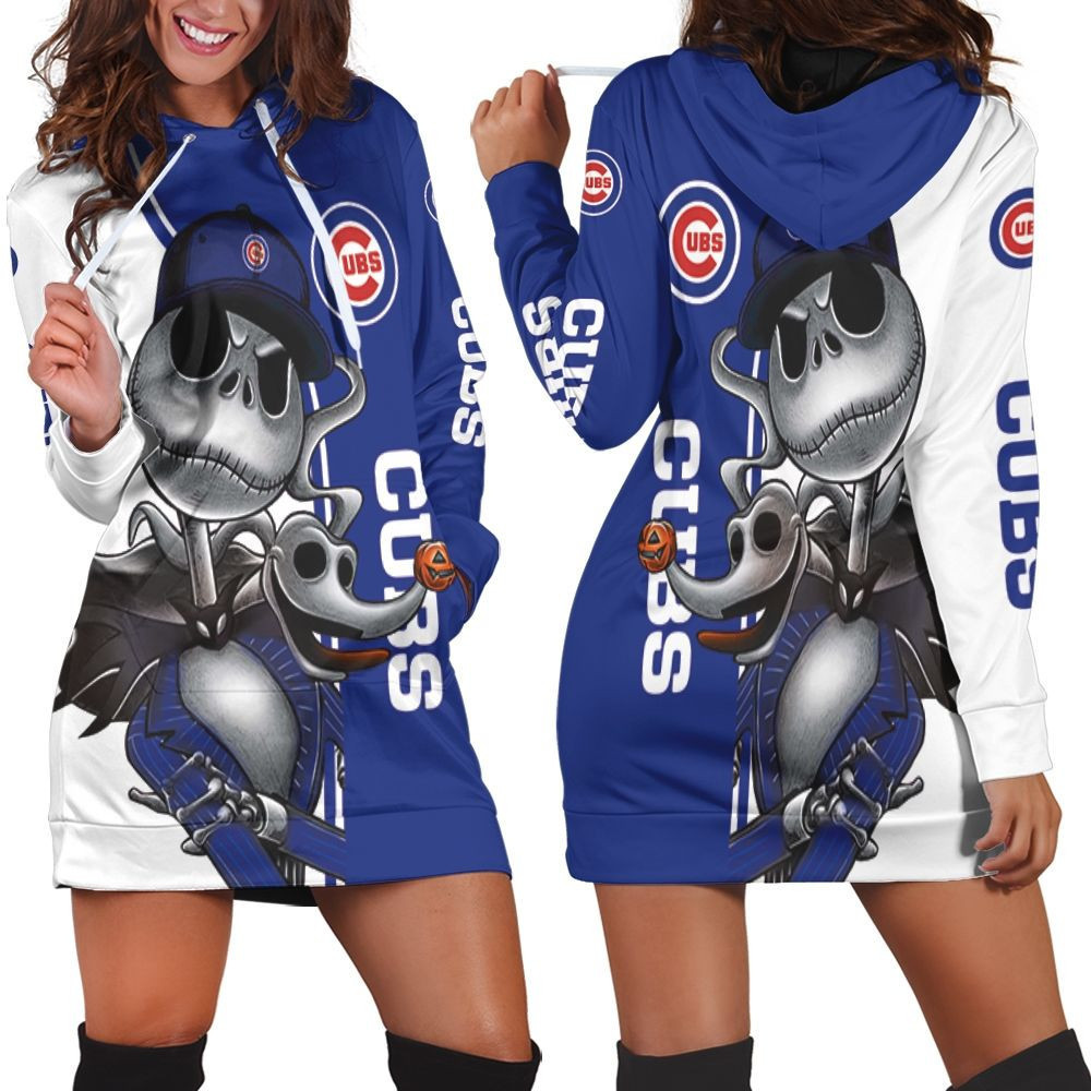 Chicago Cubs Jack Skellington And Zero Hoodie Dress Sweater Dress Sweatshirt Dress
