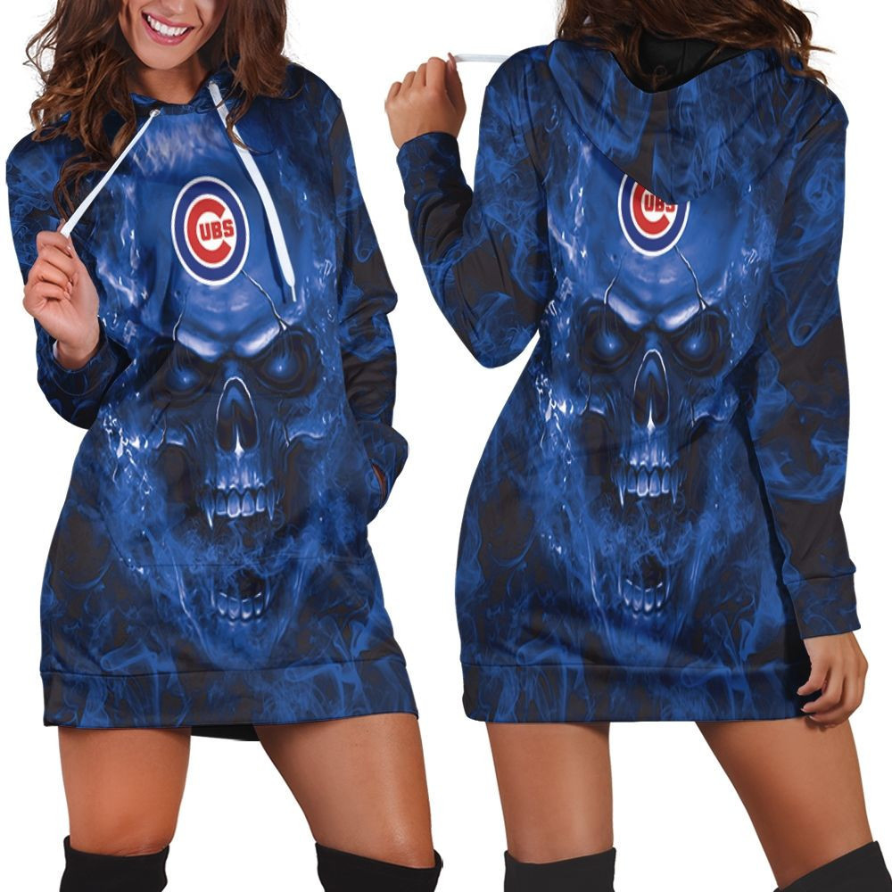 Chicago Cubs Mlb Fans Skull Hoodie Dress Sweater Dress Sweatshirt Dress