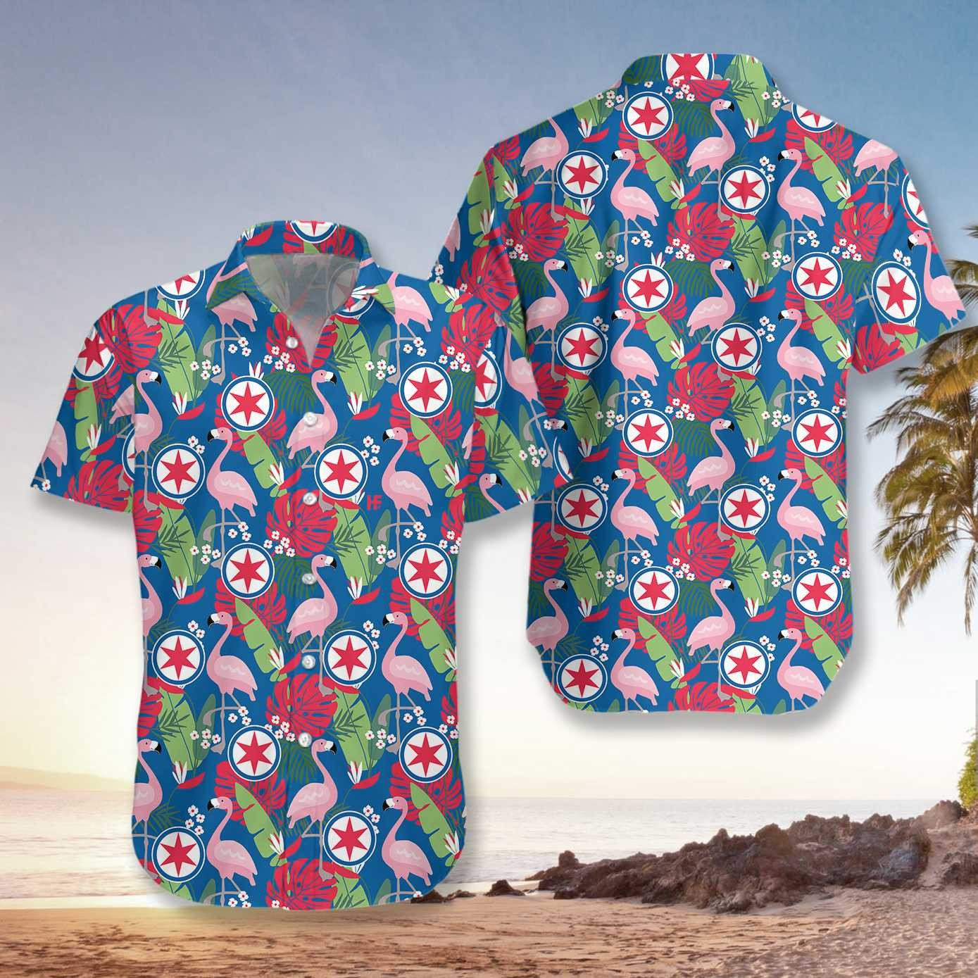 Chicago Floral Flamingo Hawaiian Shirt Summer Aloha Shirt, Short Sleeve Hawaiian Shirt