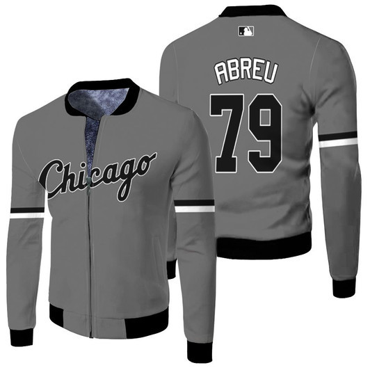 Chicago White Sox Jose Abreu 79 Baseball Team 2020 Mlb Dark Grey Jersey Style Gift For Chicago Fans Fleece Bomber Jacket