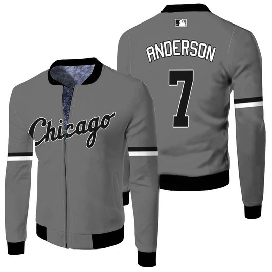 Chicago White Sox Tim Anderson 7 Baseball Team 2020 Mlb Dark Grey Jersey Style Gift For Chicago Fans Fleece Bomber Jacket