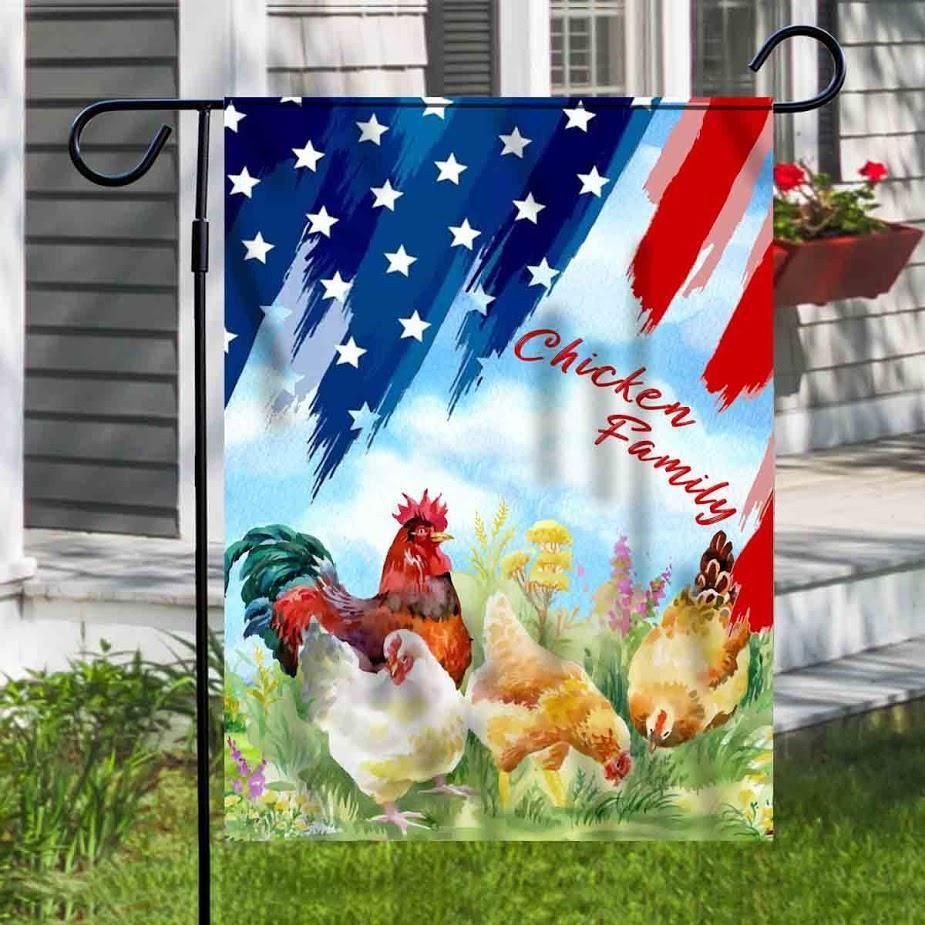 Chicken Family Flag Farm Art ate American Independence Day Us Garden Flag House Flag