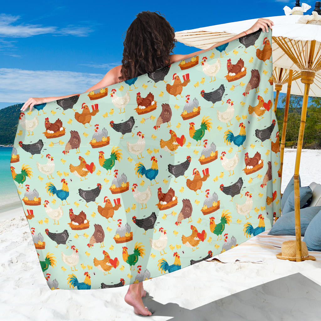 Chicken Pattern Print Sarong Cover Up Chicken Pareo Wrap Skirt Dress