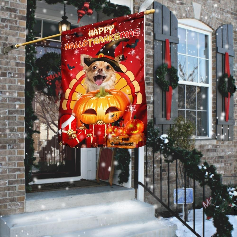 Chihuahua Hallothanksmas Funny Garden Flag House Flag