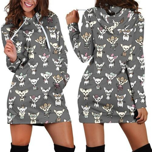 Chihuahua Hoodie Dress Sweater Dress Sweatshirt Dress 3d All Over Print For Women Hoodie