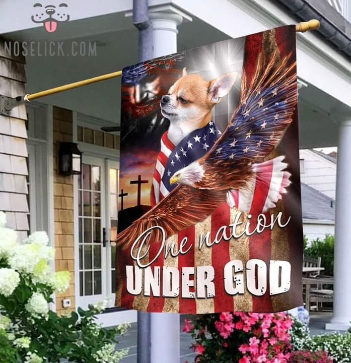 Chihuahua One Nation Under God Christian Cross Dog Lover Eagle American Flag Garden Flag House Flag