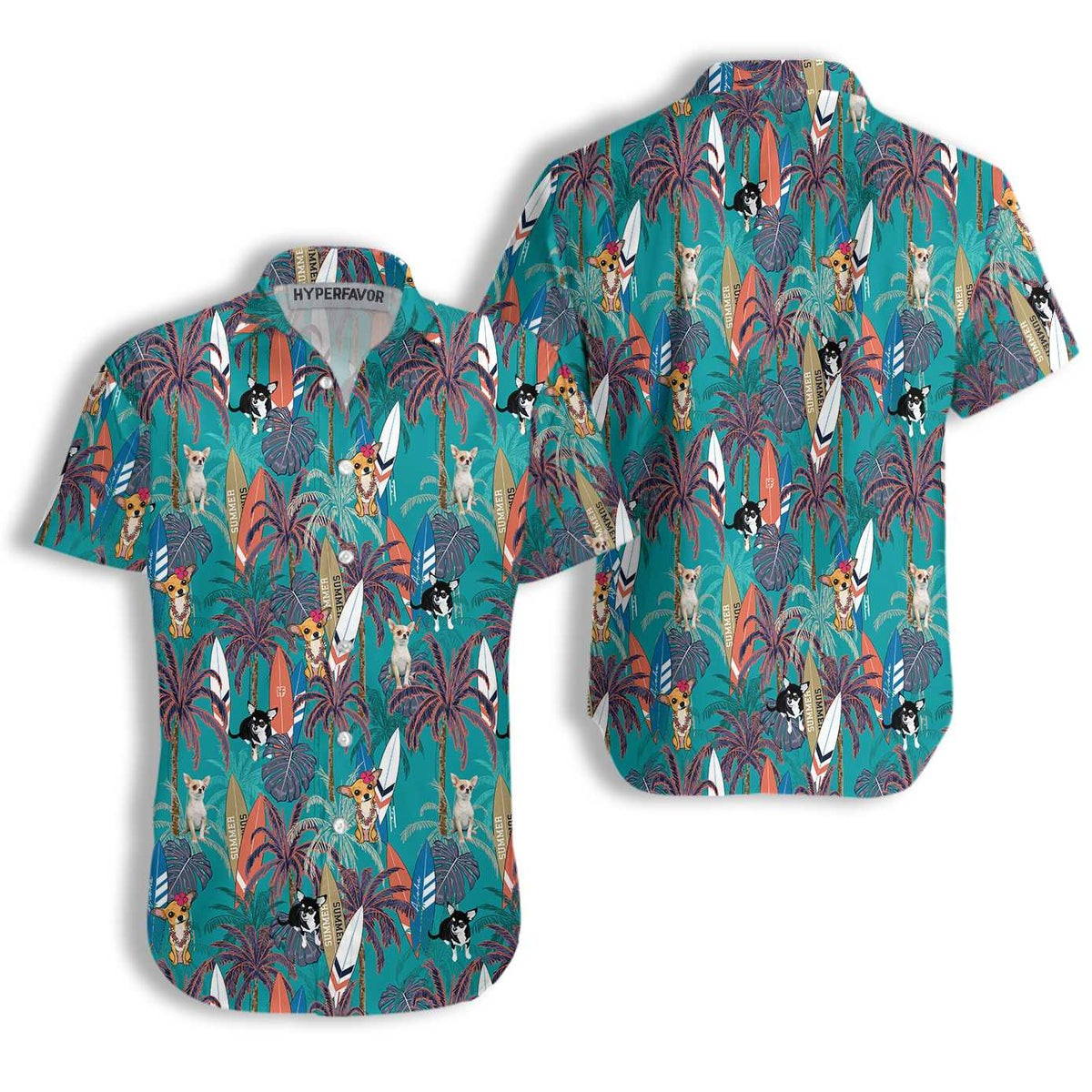Chihuahua Surfboard And Palm Tree Hawaiian Shirt