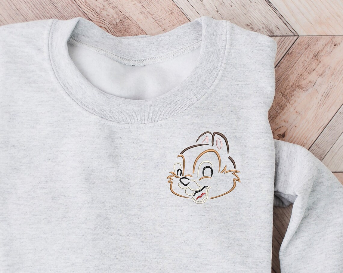 Chip Dale Embroidered Crewneck Disney Embroidered Sweatshirt Chipmunk Crewneck Disney Princess Sweatshirt Womens Disney Crewneck