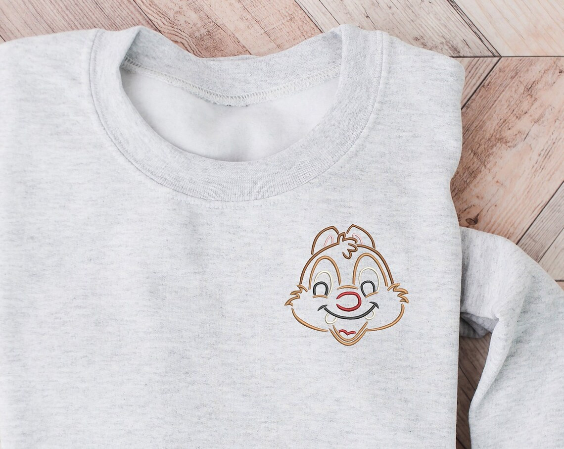 Chip Dale Embroidered Crewneck Disney Embroidered Sweatshirt Chipmunk Crewneck Disney Princess Sweatshirt Womens Disney Crewneck