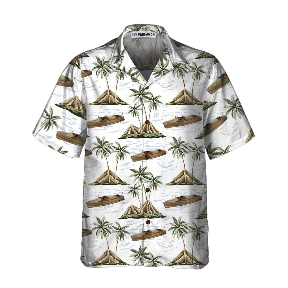 Chris-Craft Boat Pattern Hawaiian Shirt Short Sleeve Sailboat Shirt Unique Nautical Shirt