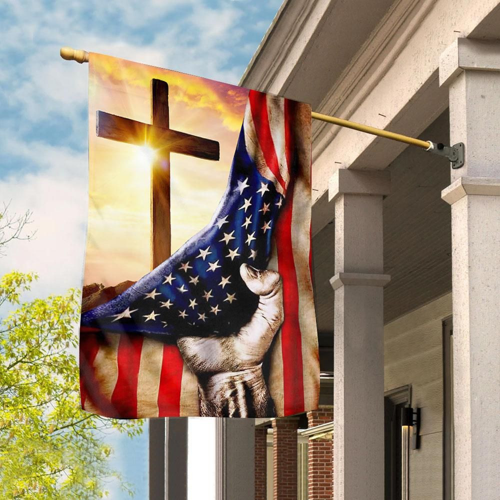 Christian Cross American US Flag Independence Day July 4th Garden Flag House Flag