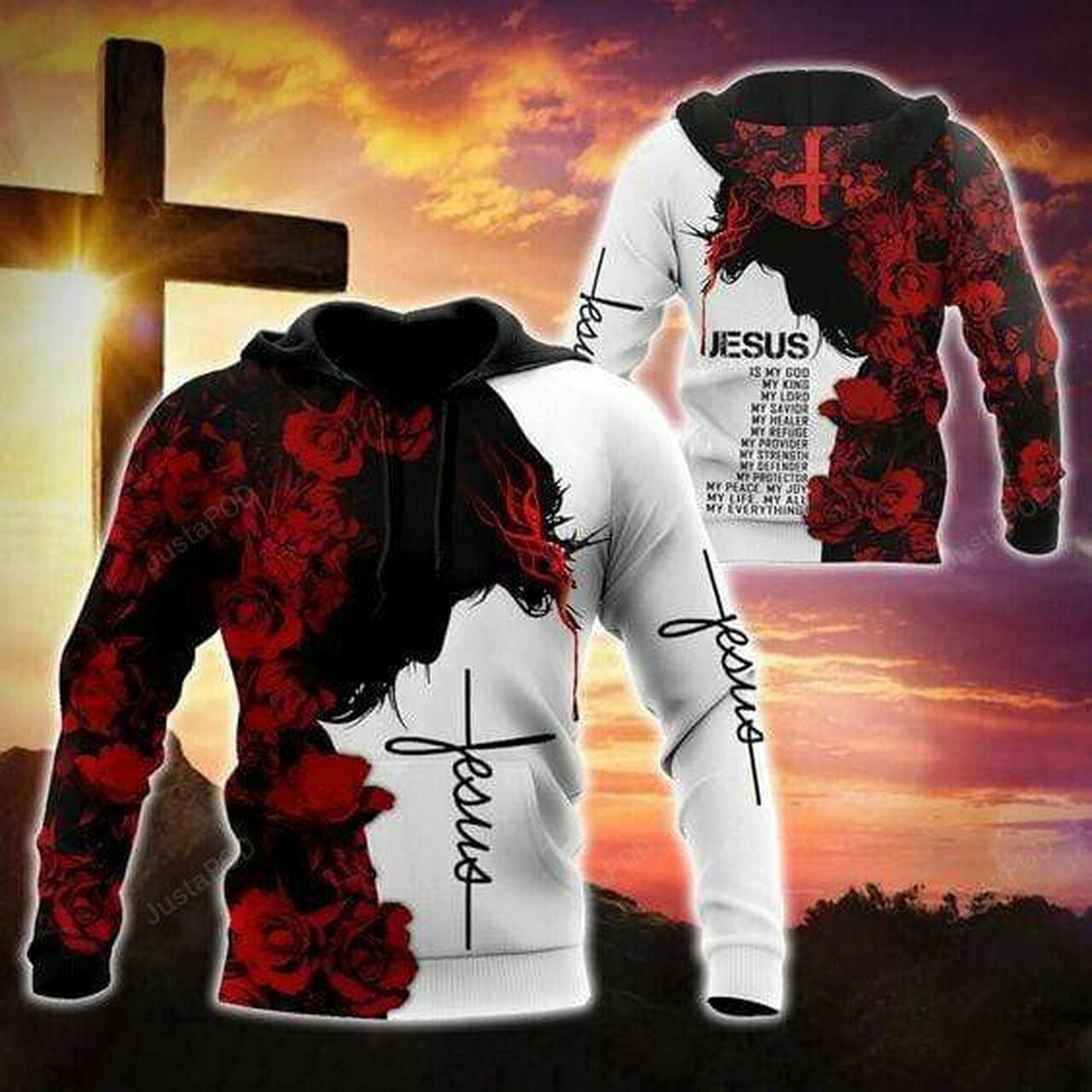 Christian Jesus Catholic Red Roses 3d All Print Hoodie