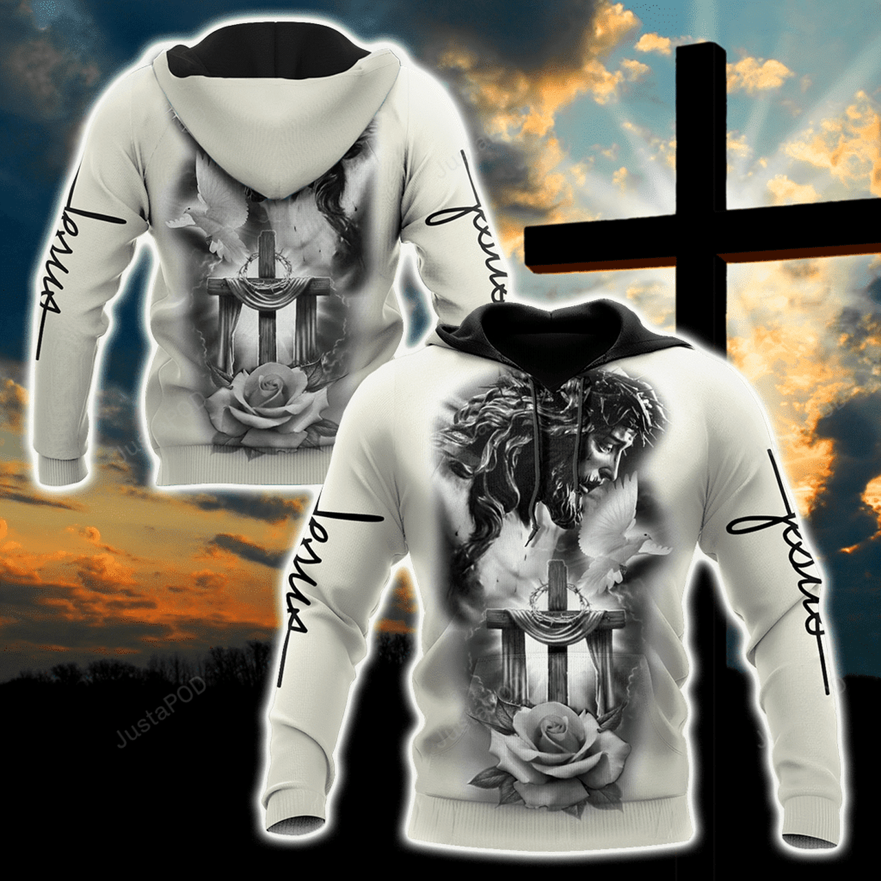 Christian Jesus Cross And Rose 3d All Print Hoodie