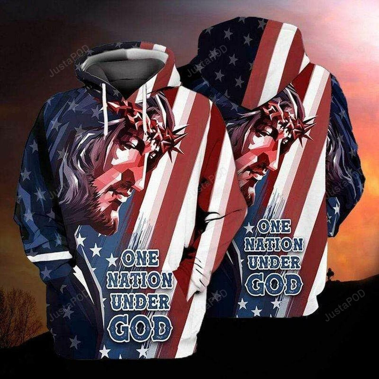 Christian Jesus One Nation Under God American Flag 3d All Over Print Hoodie