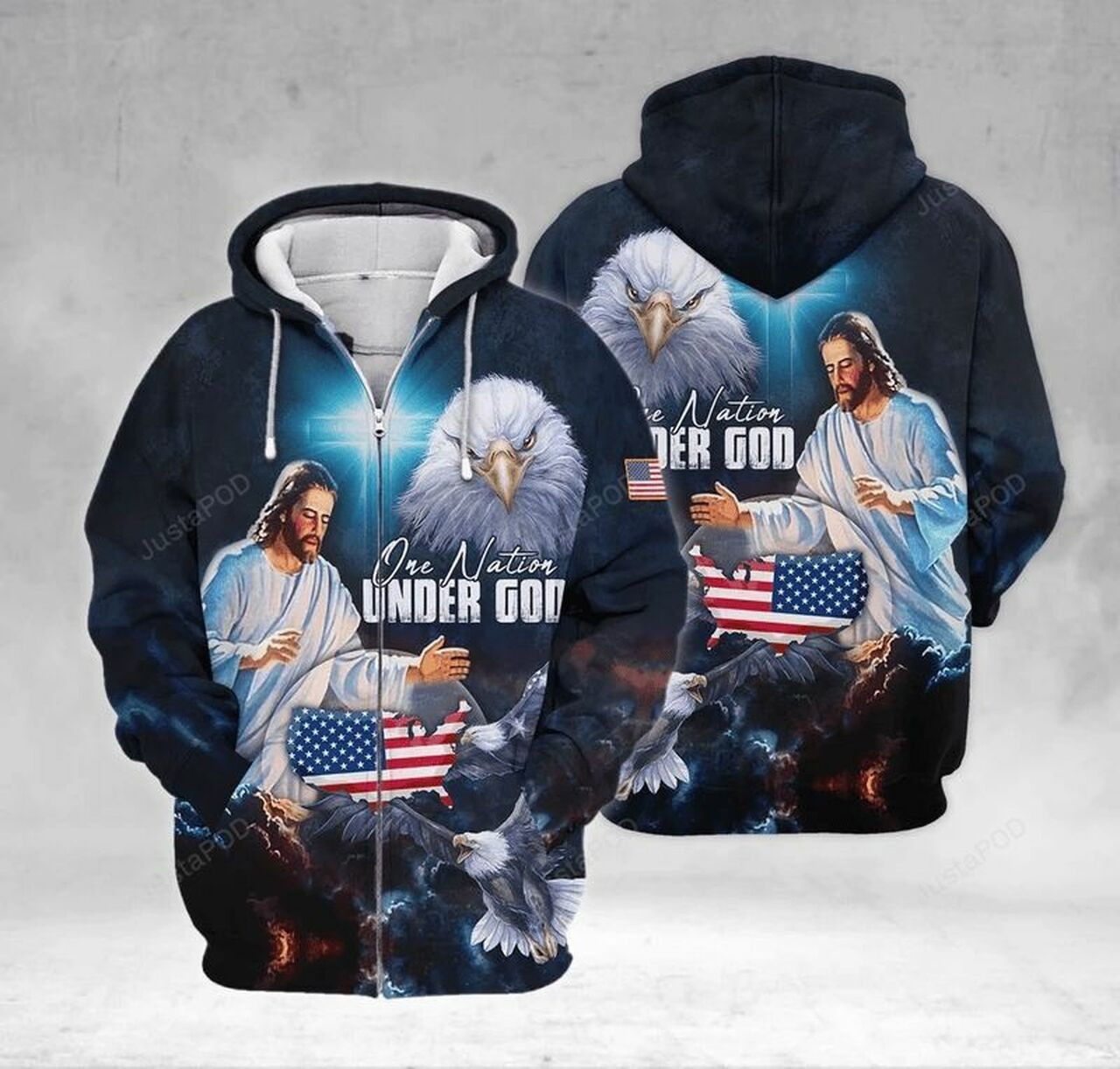 Christian Jesus One Nation Under God Since 1776 3d All Over Print Hoodie