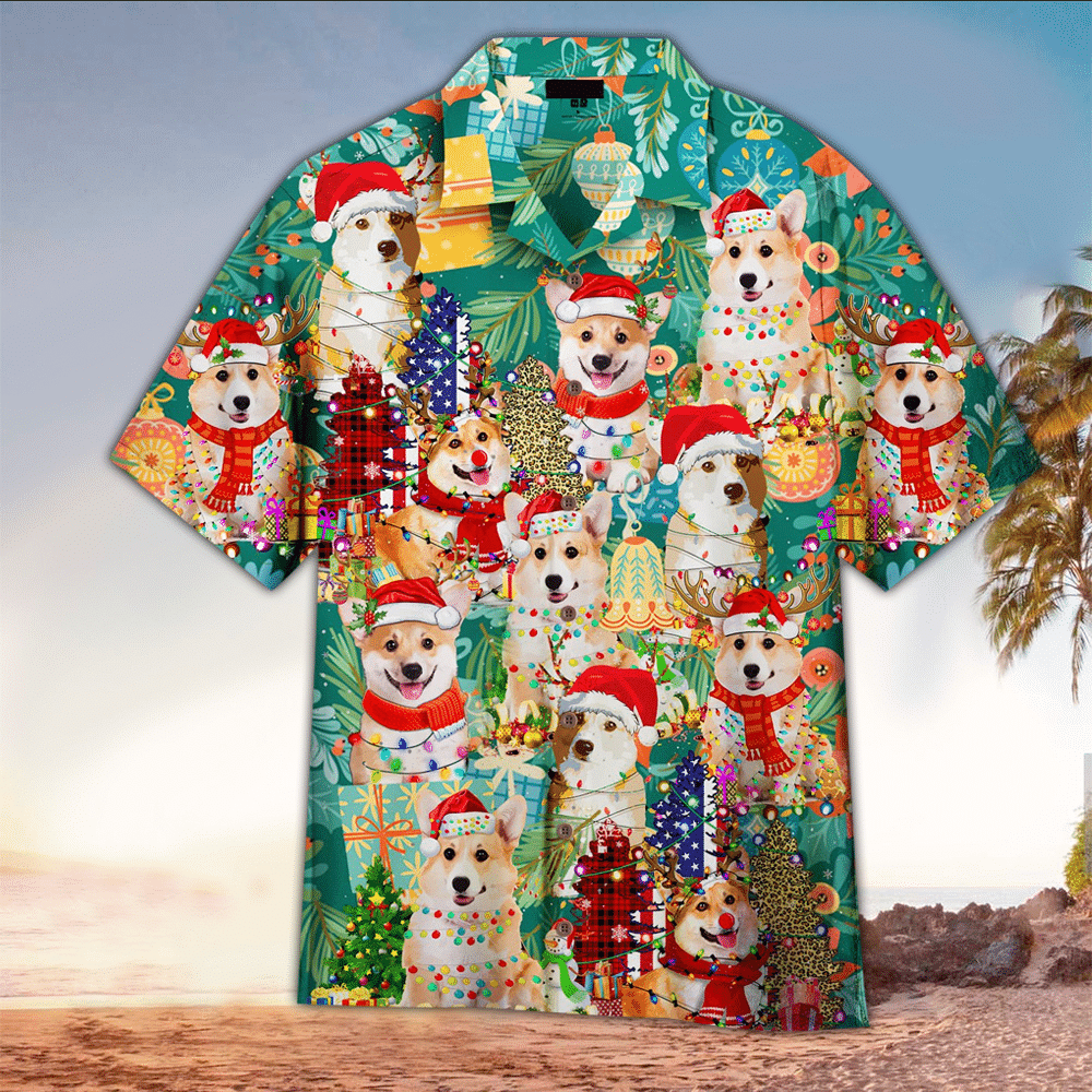 Christmas Corgi Apparel Dog Button Up Shirt For Men and Women
