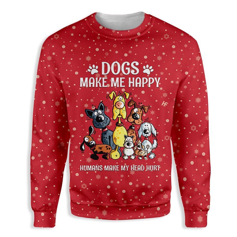 Christmas Dogs Make Me Happy Ugly Christmas Sweater Ugly Sweater For Men Women, Holiday Sweater