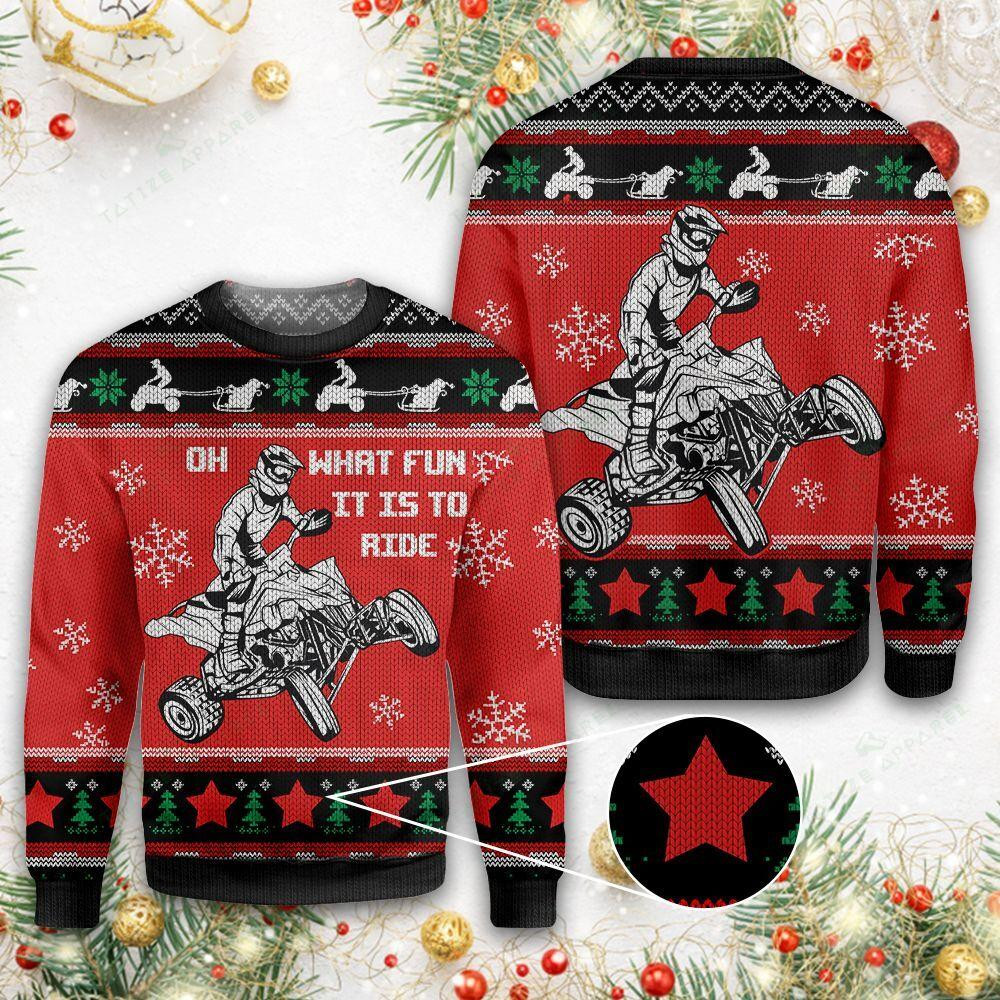 Christmas Four Wheel oh What Fun It Is To Ride Ugly Christmas Sweater Ugly Sweater For Men Women
