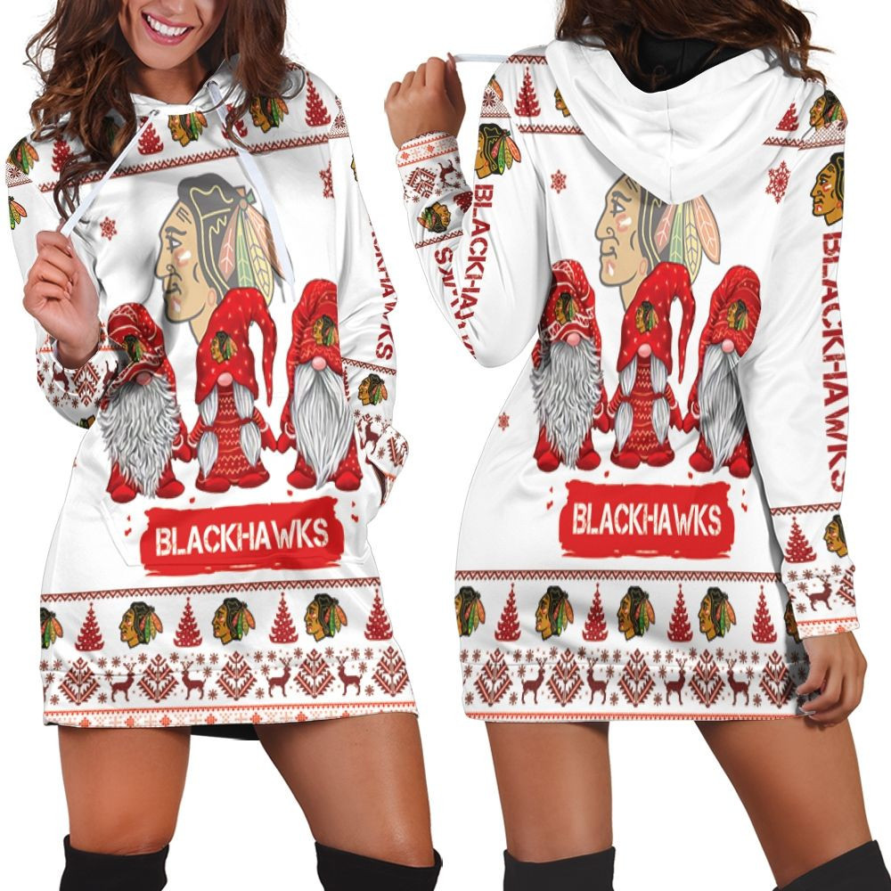 Christmas Gnomes Chicago Blackhawks Ugly Sweatshirt Christmas 3d Hoodie Dress For Women