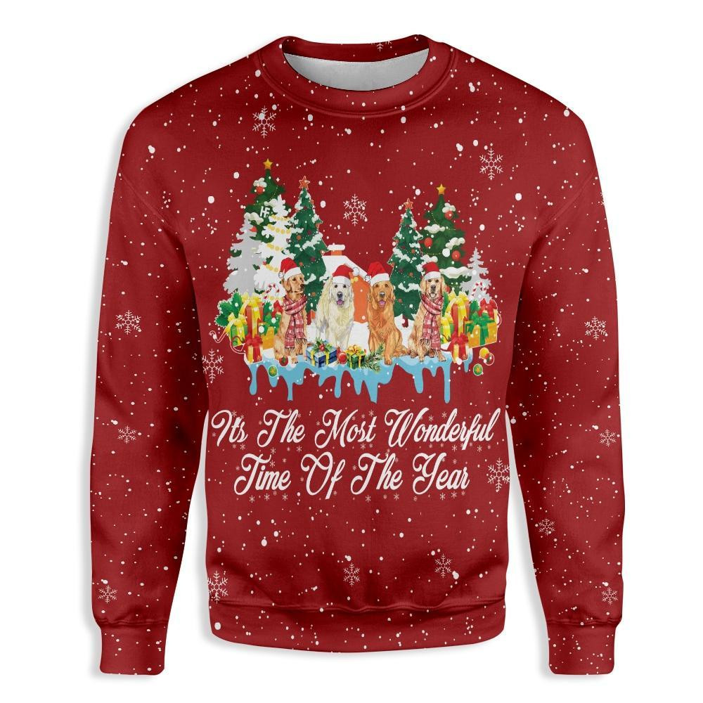 Christmas Golden Retriever ItS The Most Wonderful Time Of The Year Ugly Christmas Sweater Ugly Sweater For Men Women, Holiday Sweater
