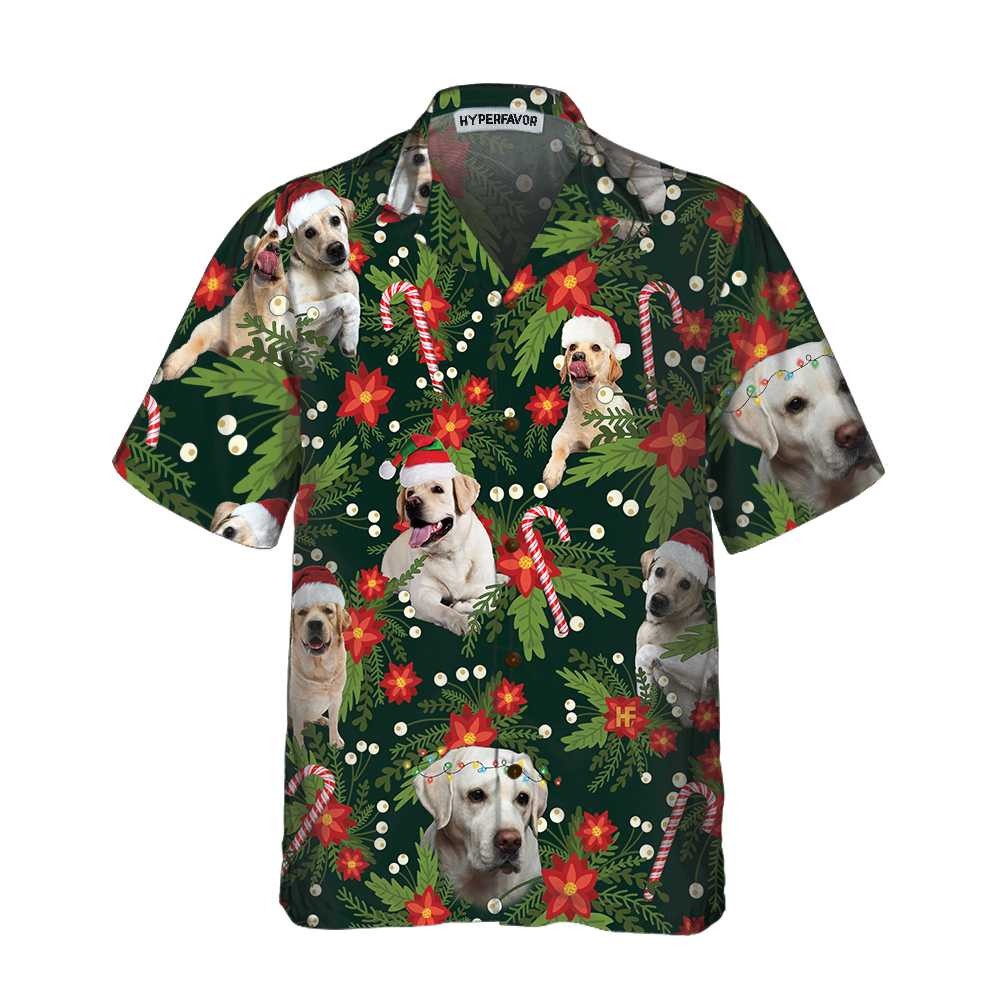 Christmas Labrador Retriever With Poinsettia Flower Hawaiian Shirt Funny Labrador Shirt For Men  Women