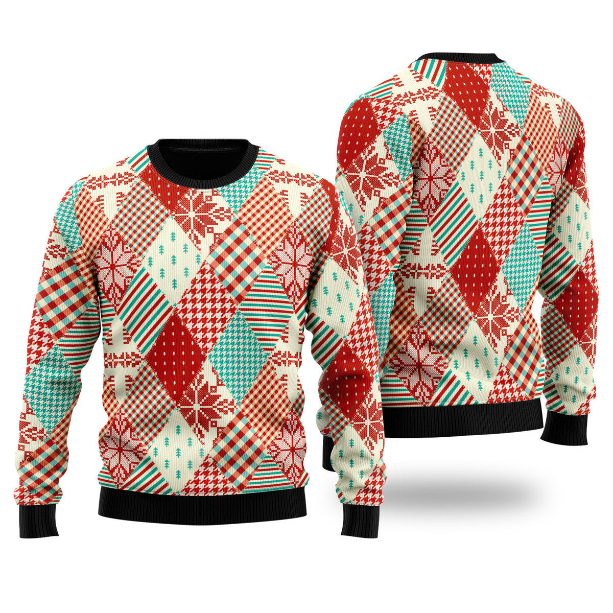 Christmas Patchwork Fabric Seamless Pattern Ugly Christmas Sweater Ugly Sweater For Men Women