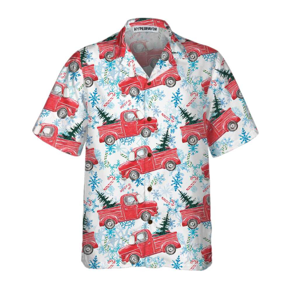 Christmas Red Retro Truck With Candy Cane Hawaiian Shirt