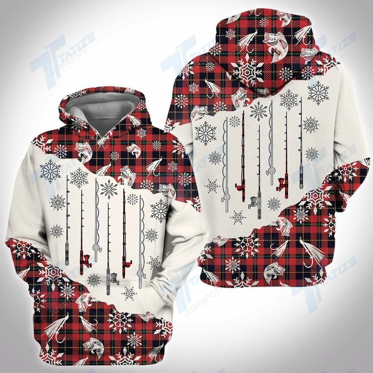 Christmas Tartan Fishing 3d All Over Print Hoodie