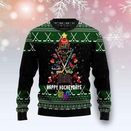 Christmas Tree Happy Hockey Days Ugly Christmas Sweater Ugly Sweater For Men Women