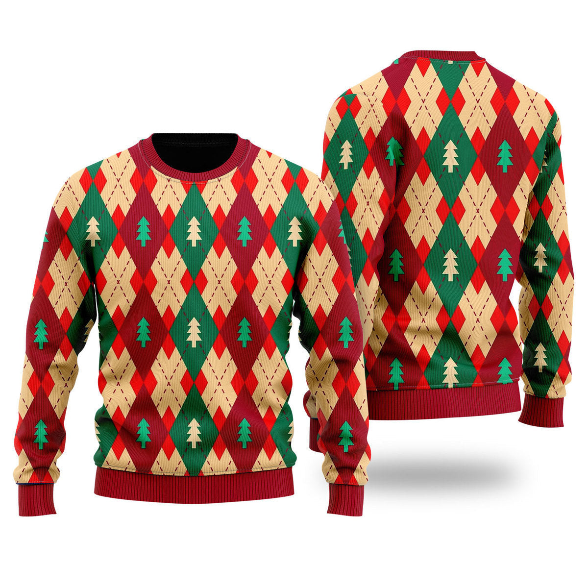 Christmas Tree Love Winter Argyle Ugly Christmas Sweater Ugly Sweater For Men Women