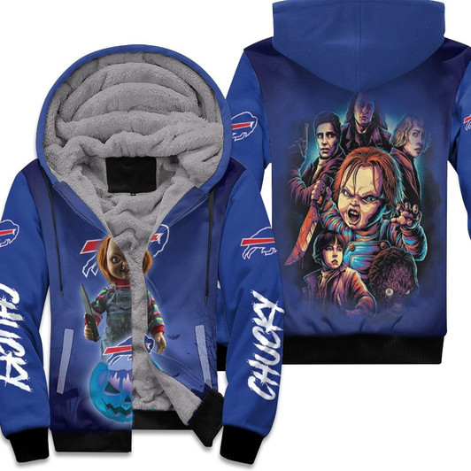 Chucky Childs Play Buffalo Bills Pumpkin Halloween Blue 3D Allover Designed Spooky Gift For Bills Fans Halloween Lovers Fleece Hoodie