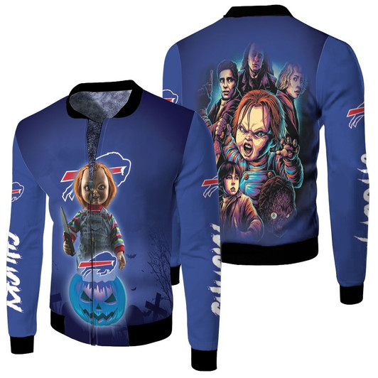 Chucky Childs Play Buffalo Bills Pumpkin Halloween Blue Fleece Bomber Jacket