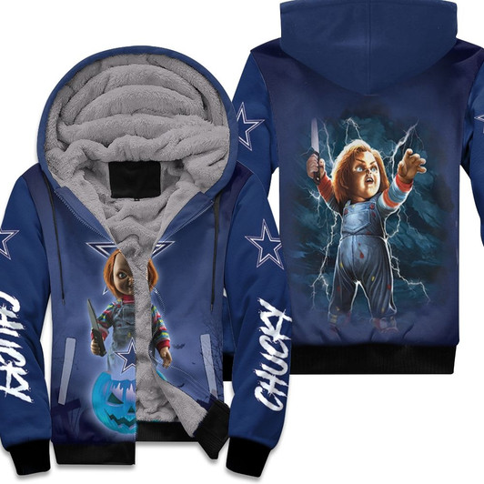 Chucky Childs Play Dallas Cowboys Killer Halloween Dark Blue 3D Allover Designed Spooky Gift For Cowboys Fans Halloween Lovers Fleece Hoodie