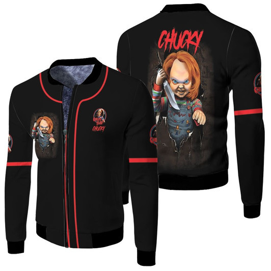 Chucky Childs Play Horror Killer Film Black Fleece Bomber Jacket