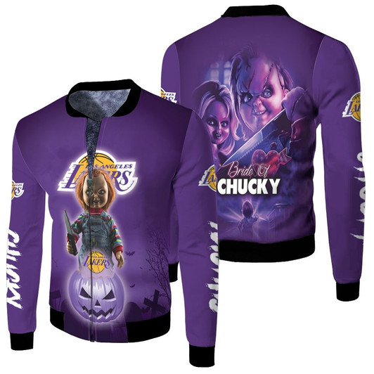 Chucky Childs Play Los Angeles Lakers Killer Pumpkins Halloween Purple Fleece Bomber Jacket