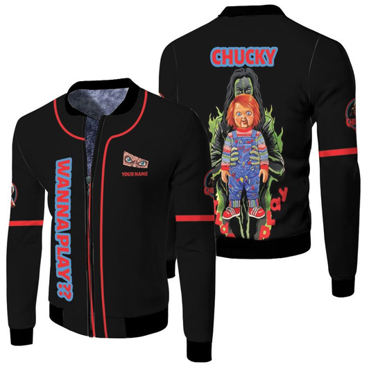 Chucky Childs Play Wanna Play Horror Killer Film Black Fleece Bomber Jacket