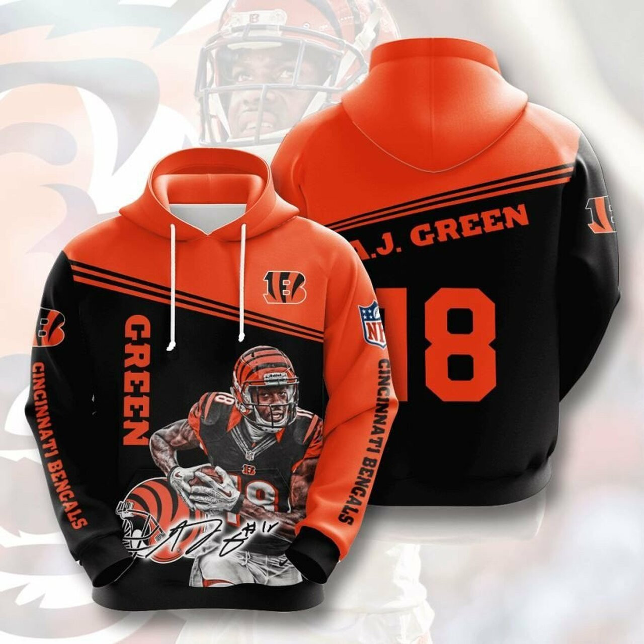 Cincinnati Bengals Green Unisex 3d All Over Print Hoodie