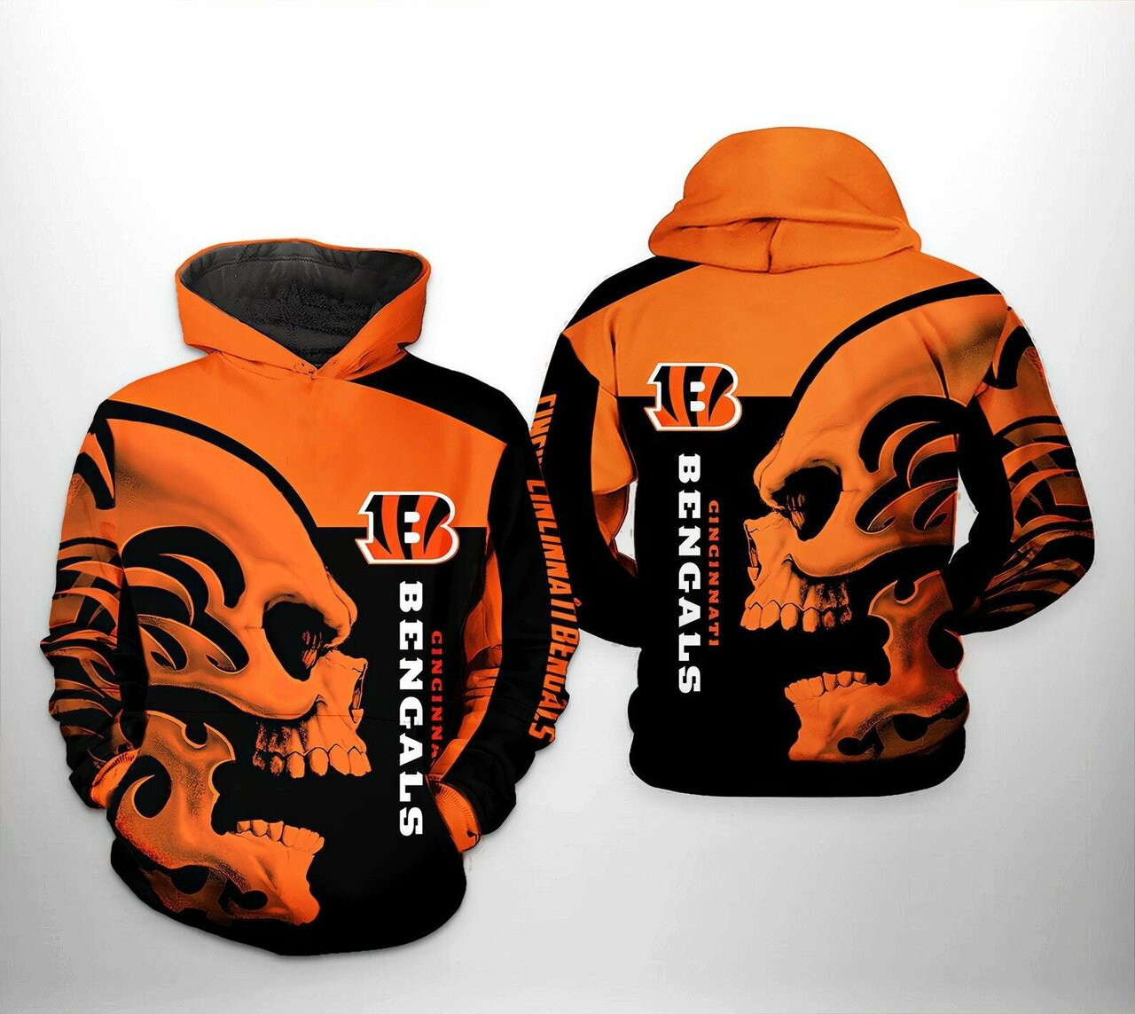 Cincinnati Bengals Skullcap 3d All Over Print Hoodie