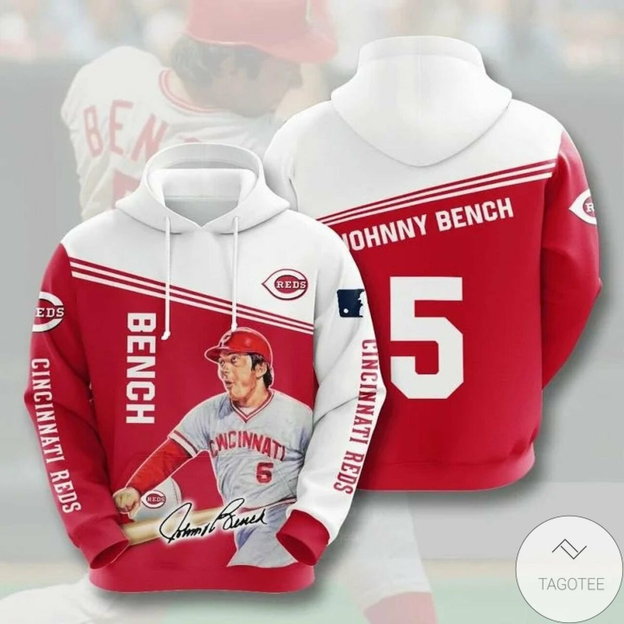 Cincinnati Reds Johnny Bench 5 3d All Over Print Hoodie