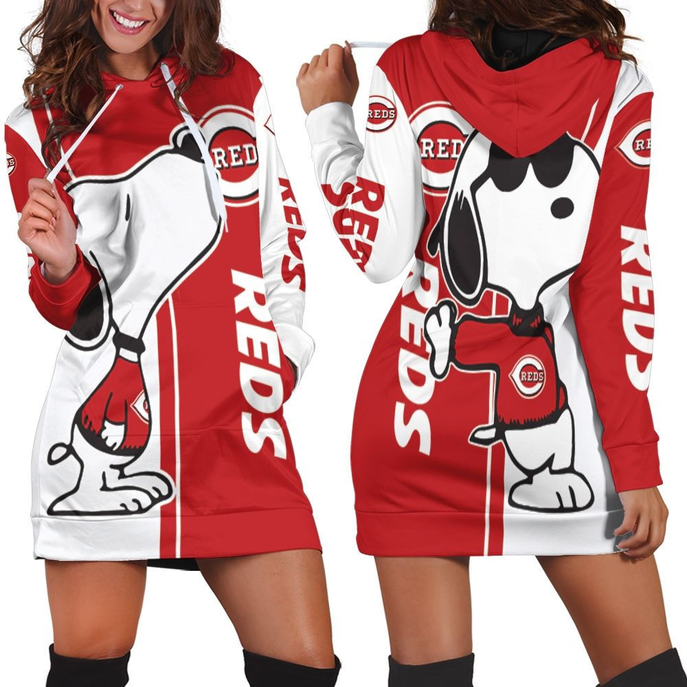 Cincinnati Reds Snoopy Lover 3d Hoodie Dress Sweater Dress Sweatshirt Dress