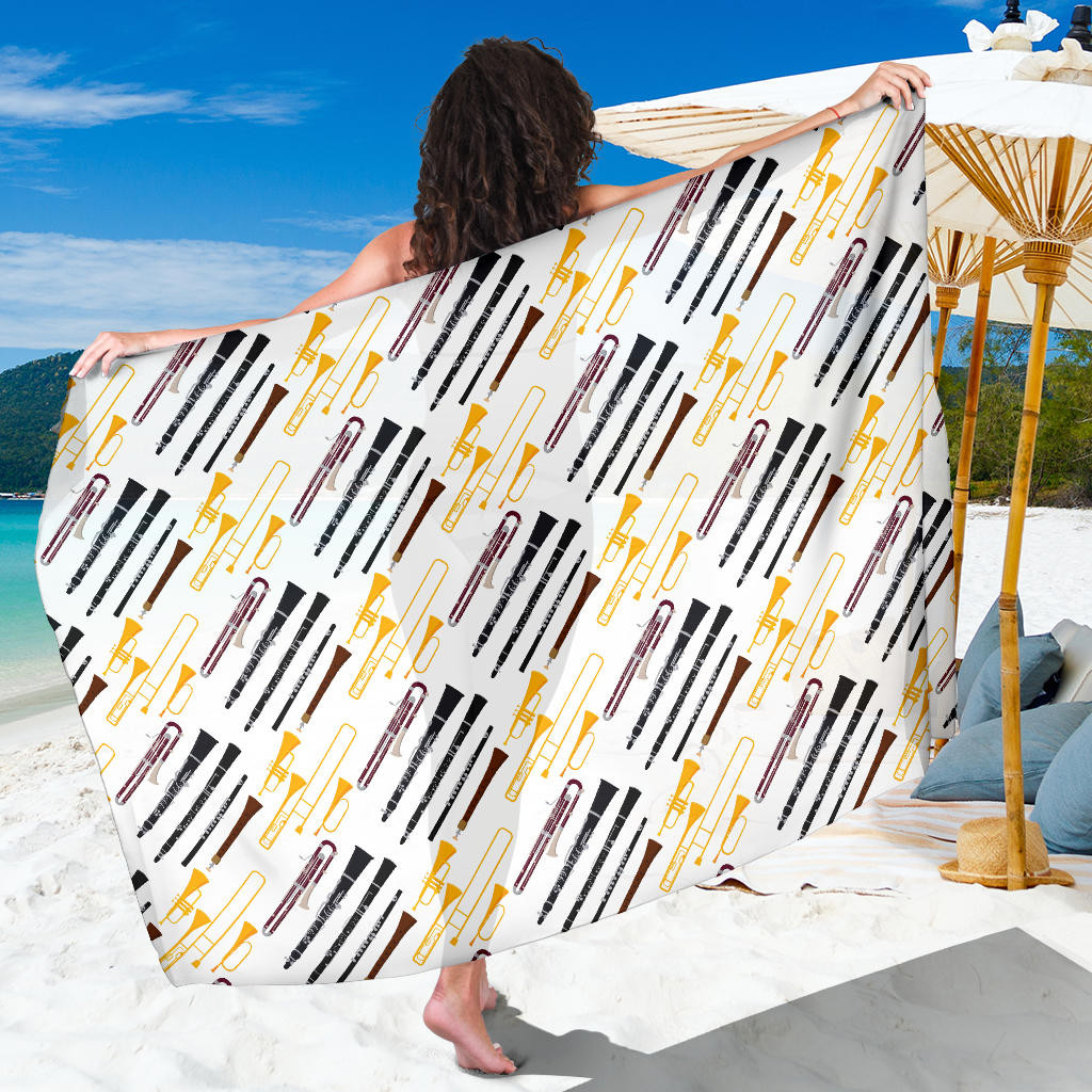 Clarinet Pattern Print Sarong Cover Up Clarinet Pareo Wrap Skirt Dress