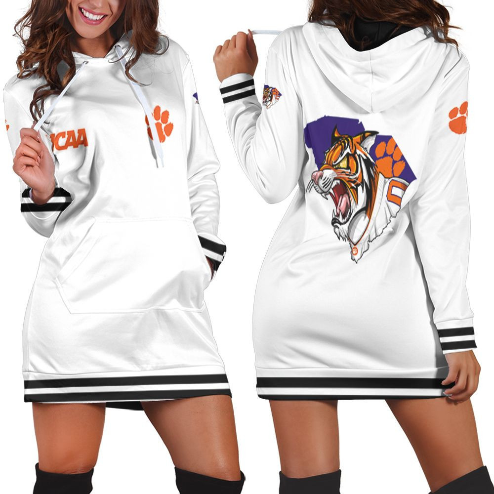 Clemson Tigers Ncaa Classic White With Mascot Logo Gift For Clemson Tigers Fans Hoodie Dress Sweater Dress Sweatshirt Dress