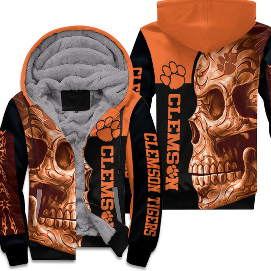 Clemson Tigers Ncaa Skull 3D Fleece Hoodie