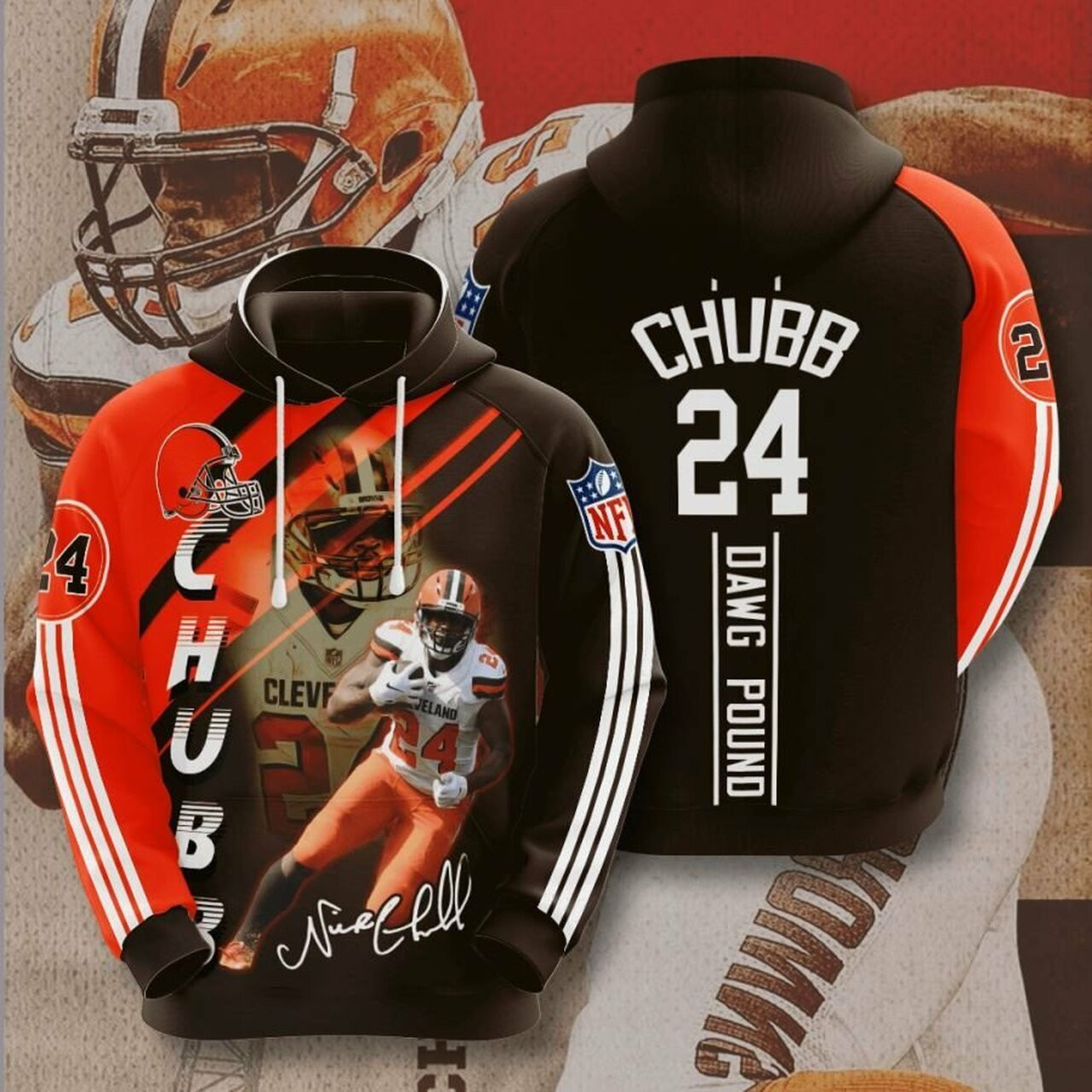 Cleveland Browns Chubb Dawg Pound 3d All Over Print Hoodie