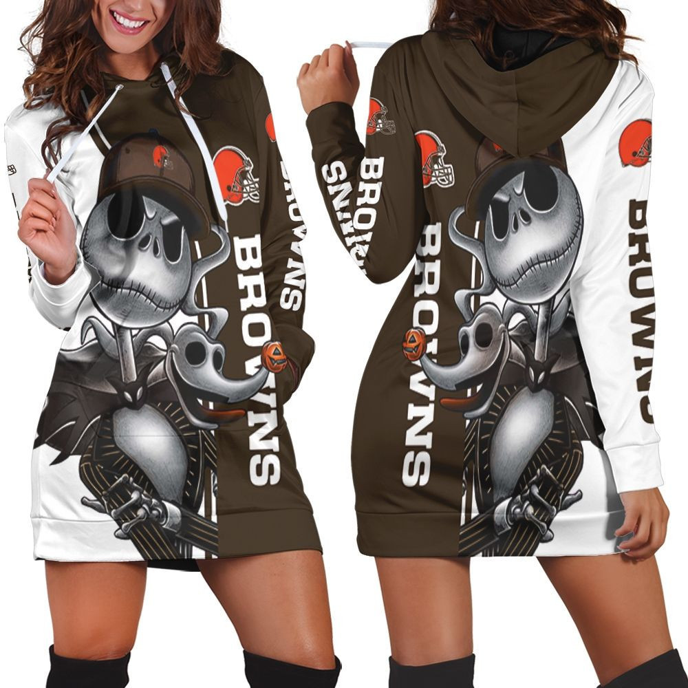 Cleveland Browns Jack Skellington And Zero Hoodie Dress Sweater Dress Sweatshirt Dress